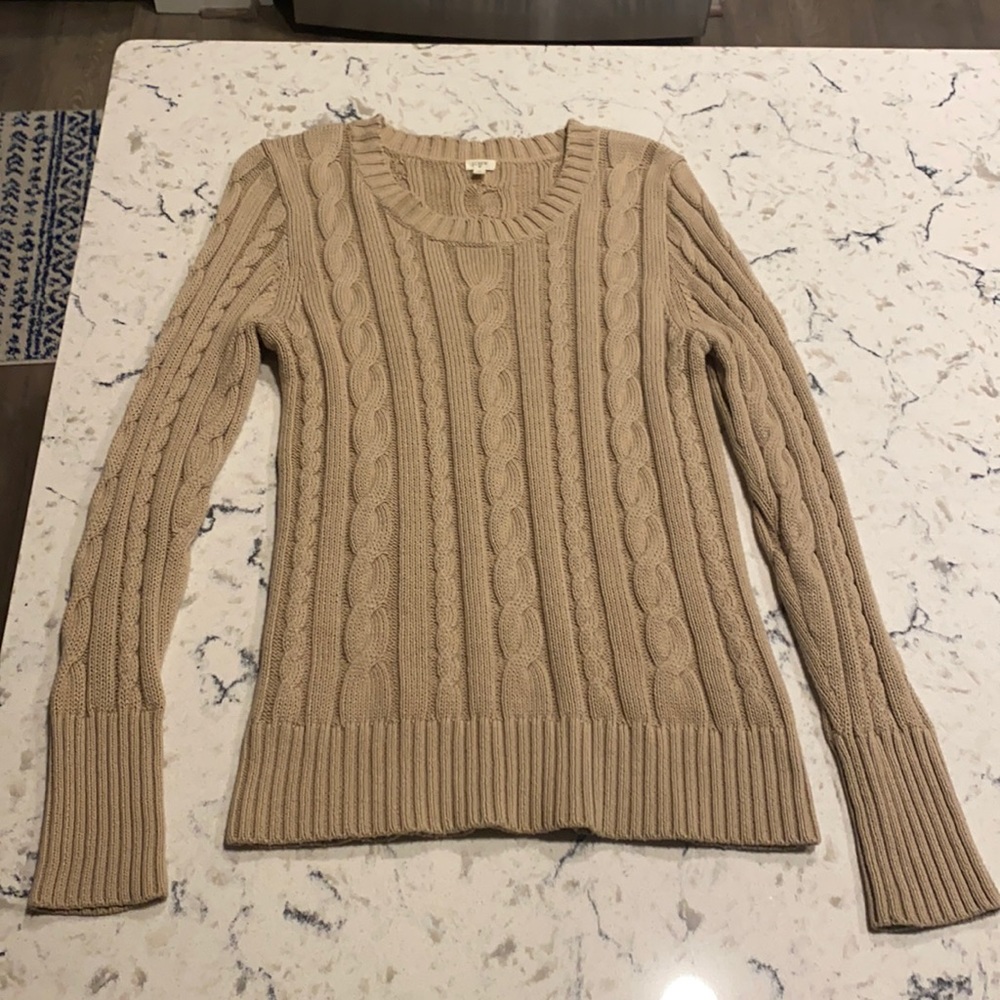 J. Crew Beige Cable-Knit Scoop Neck Sweater